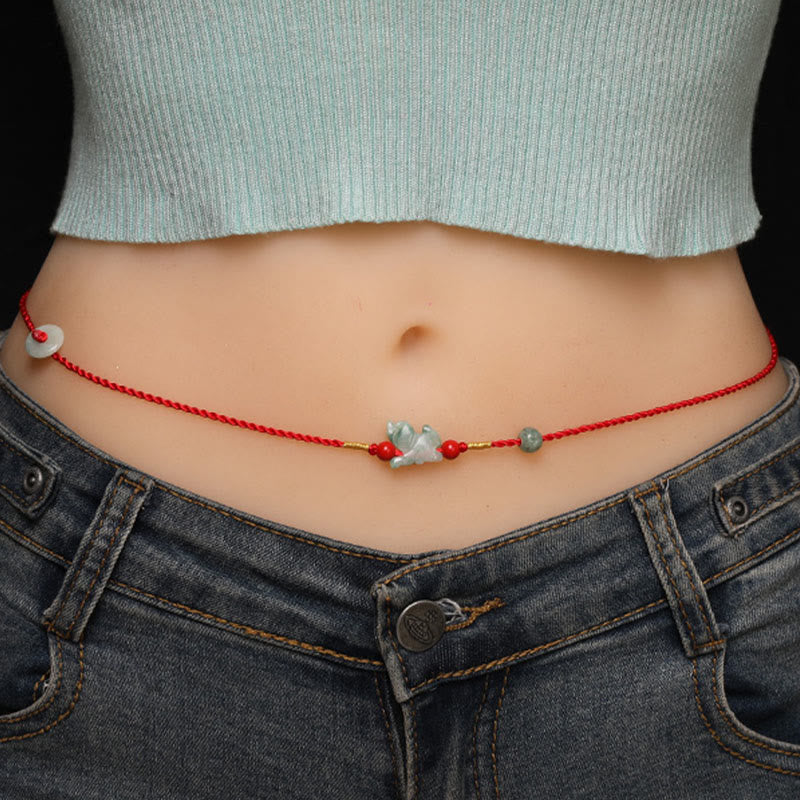 Jade Peace Buckle Red String Belly Chain for Spiritual Protection
