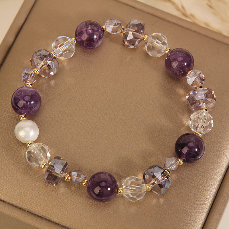 Amethyst White Crystal Pearl Communication Bracelet
