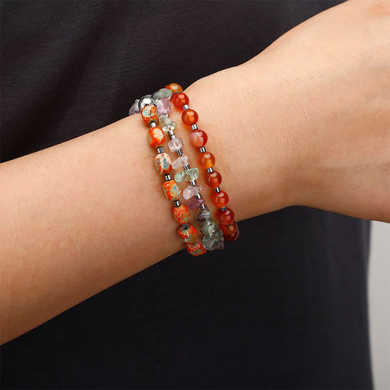 Triple Wrap Fluorite Red Agate Emperor Stone Bracelet