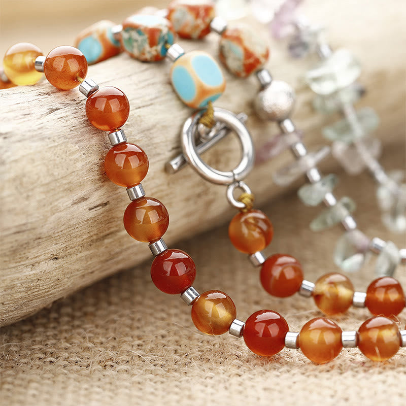 Triple Wrap Fluorite Red Agate Emperor Stone Bracelet