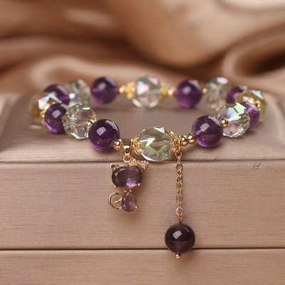 Amethyst White Crystal Meditation Bracelet with Fox Charm