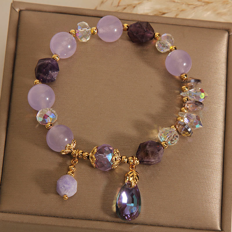 Unisex 14-16cm Amethyst White Crystal Meditation Bracelet