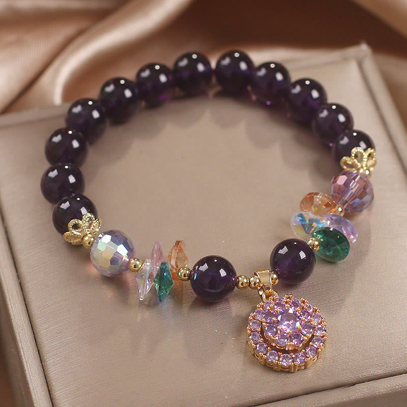Amethyst Green Crystal Spiritual Awareness Bracelet 14-16cm