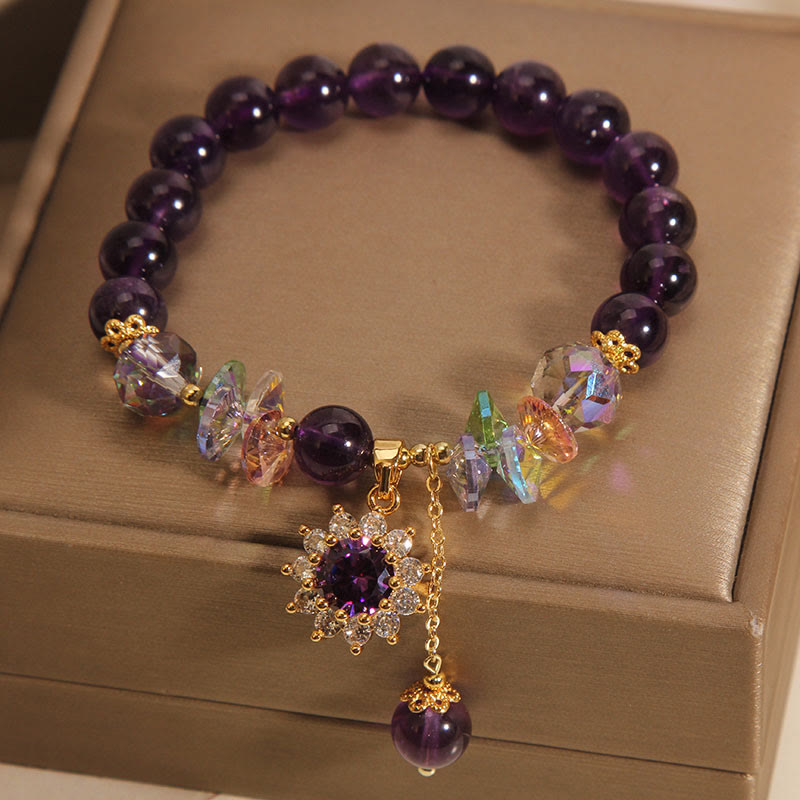 Amethyst Sunflower Awareness Bracelet Wrist 14-16cm