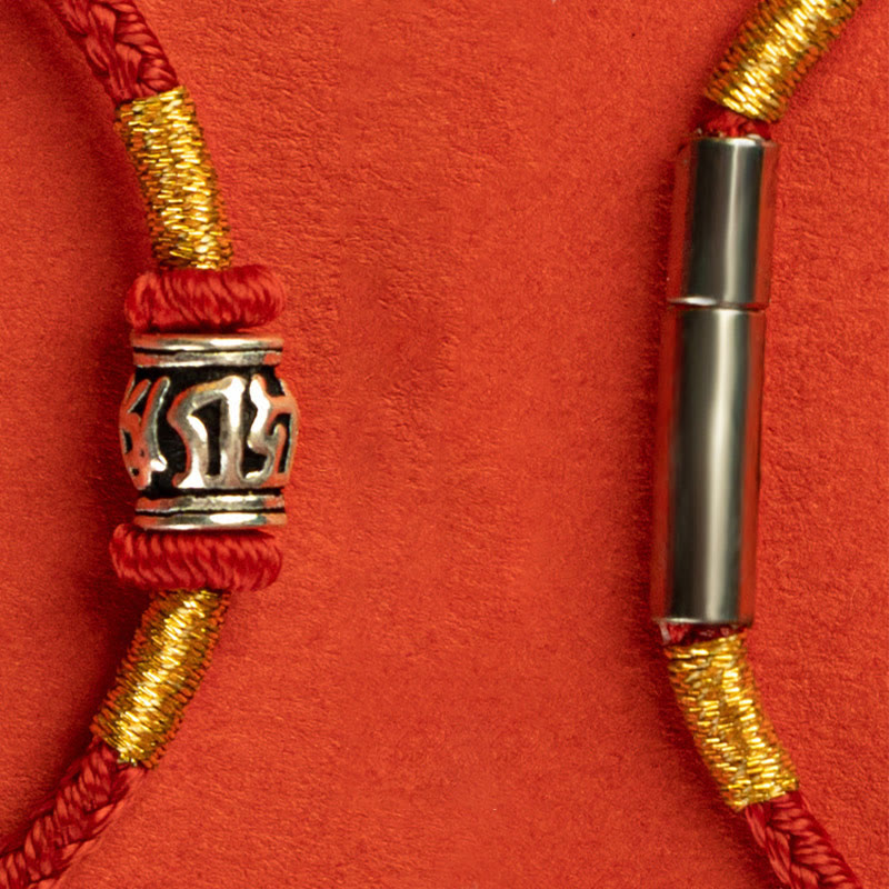 Om Mani Padme Hum Peace Bracelet | Red & Black String Silver