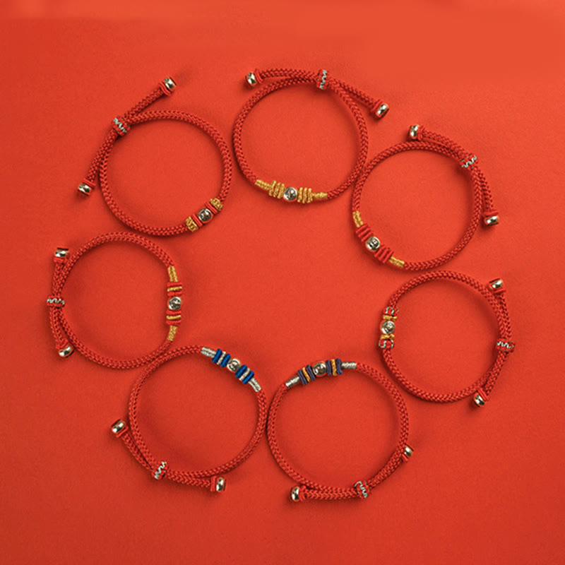 Sterling Silver Red String Protection Bracelet with Chinese Characters
