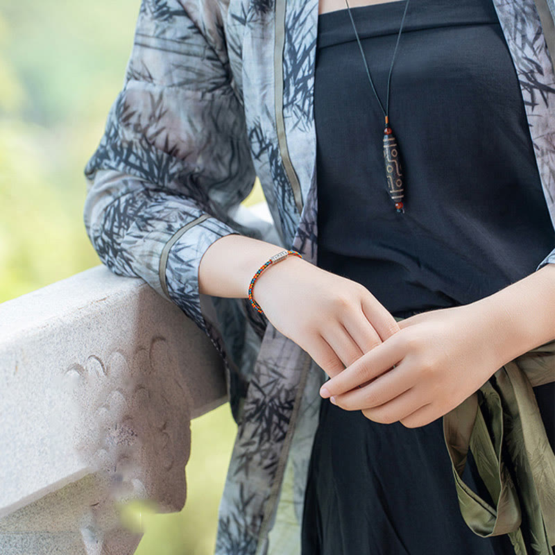 Om Mani Padme Hum String Bracelet in Sterling Silver | Spiritual Luck Protection