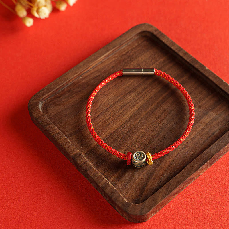 Red String Faith Bracelet | 925 Sterling Silver Fu Symbol