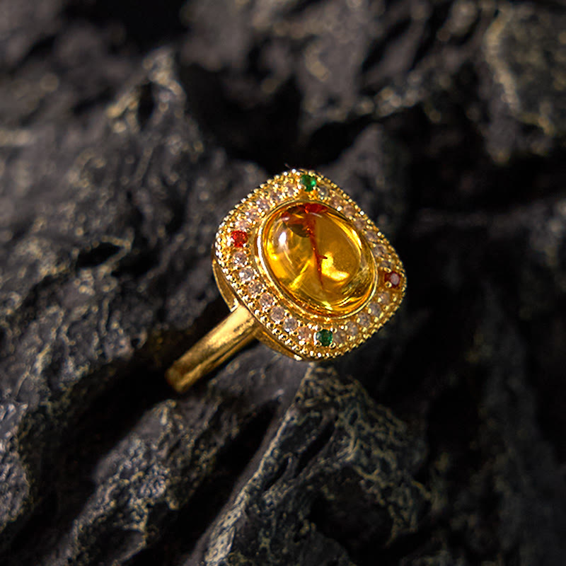 Amber Flower Square Spiritual Ring | Confidence Balance