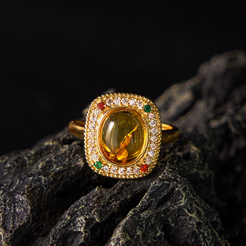 Amber Flower Square Spiritual Ring | Confidence Balance