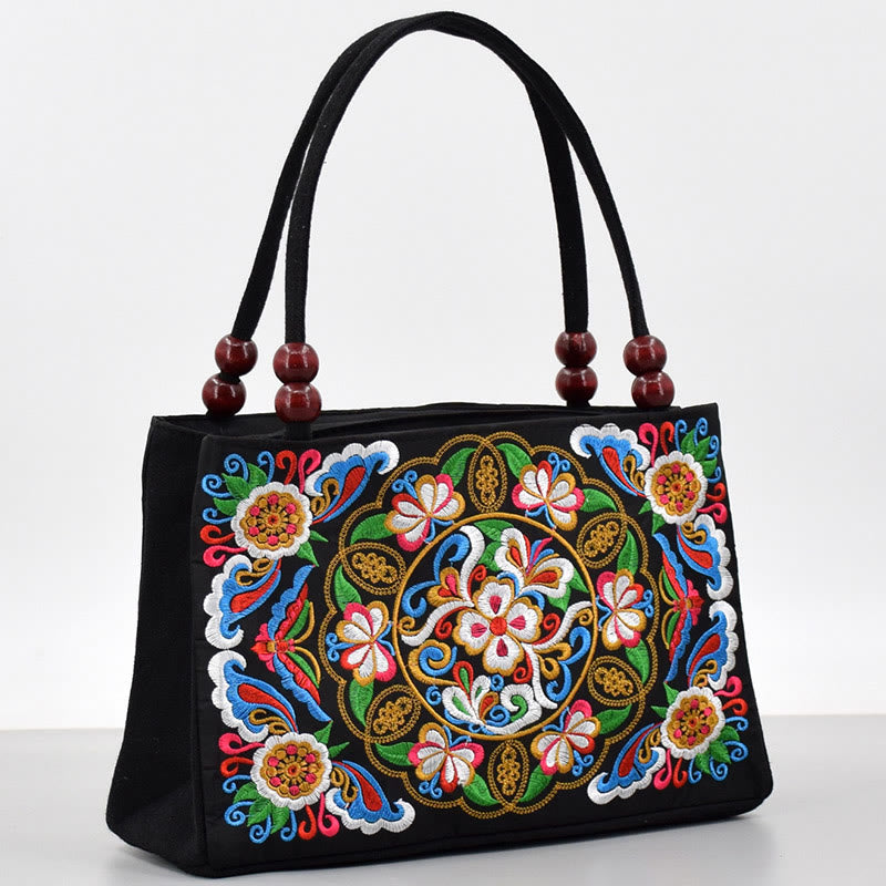 Peony Peacock Canvas Yoga Bag with Double-Sided Embroidery
