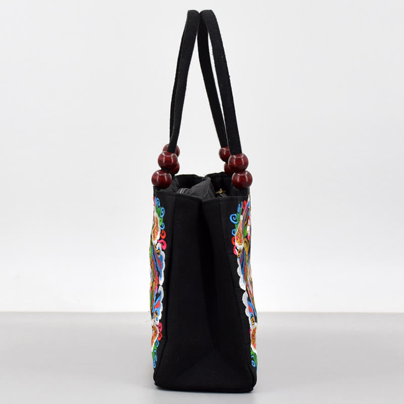 Peony Peacock Canvas Yoga Bag with Double-Sided Embroidery