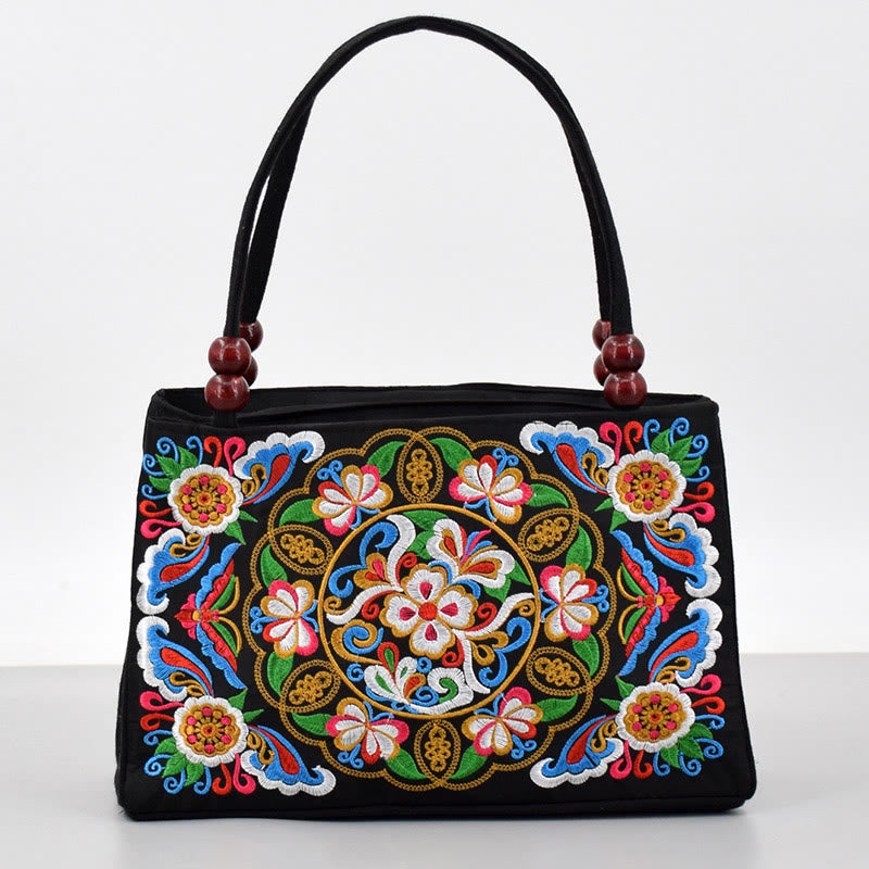Peony Peacock Canvas Yoga Bag with Double-Sided Embroidery
