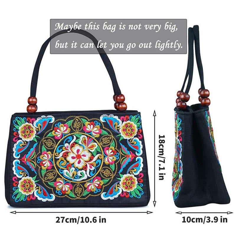 Peony Peacock Canvas Yoga Bag with Double-Sided Embroidery