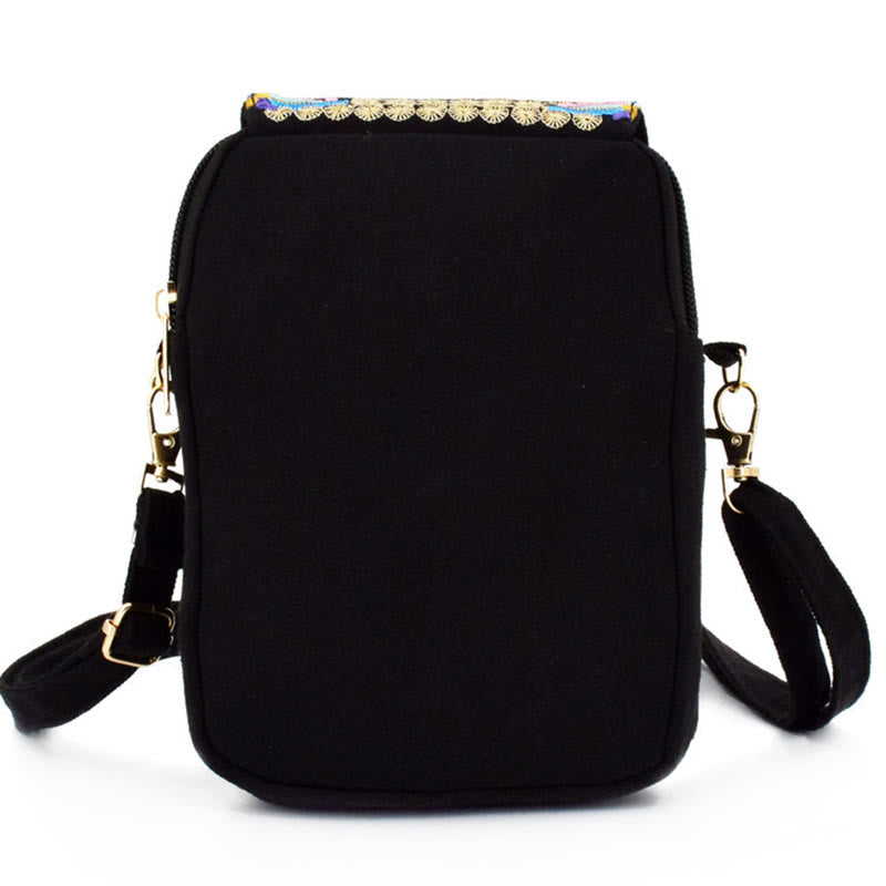 Peony Embroidery Canvas Crossbody Bag | Yoga Bag