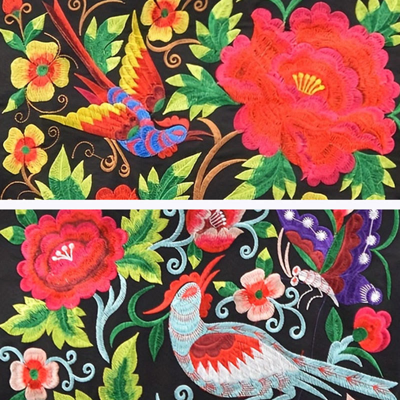 Magpie Embroidery Canvas Bag with Peony & Chrysanthemum Flowers