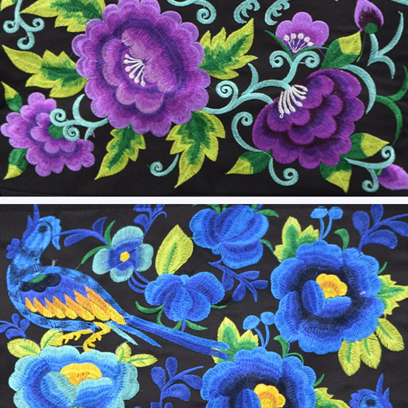 Magpie Embroidery Canvas Bag with Peony & Chrysanthemum Flowers