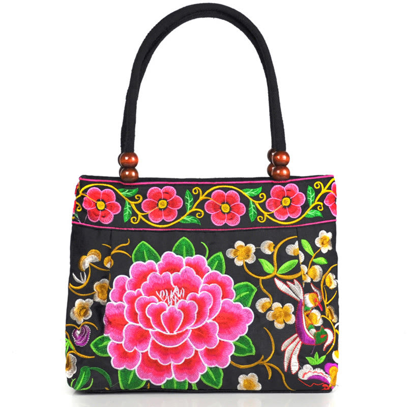 Double-Sided Embroidered Cotton Canvas Handbag with Prosperity Symbols