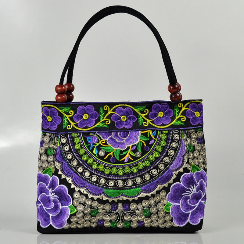 Double-Sided Embroidered Cotton Canvas Handbag with Prosperity Symbols