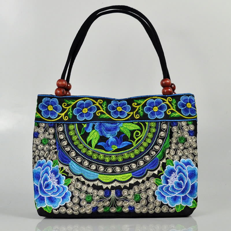 Double-Sided Embroidered Cotton Canvas Handbag with Prosperity Symbols