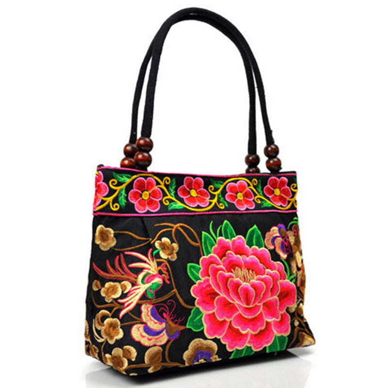 Double-Sided Embroidered Cotton Canvas Handbag with Prosperity Symbols