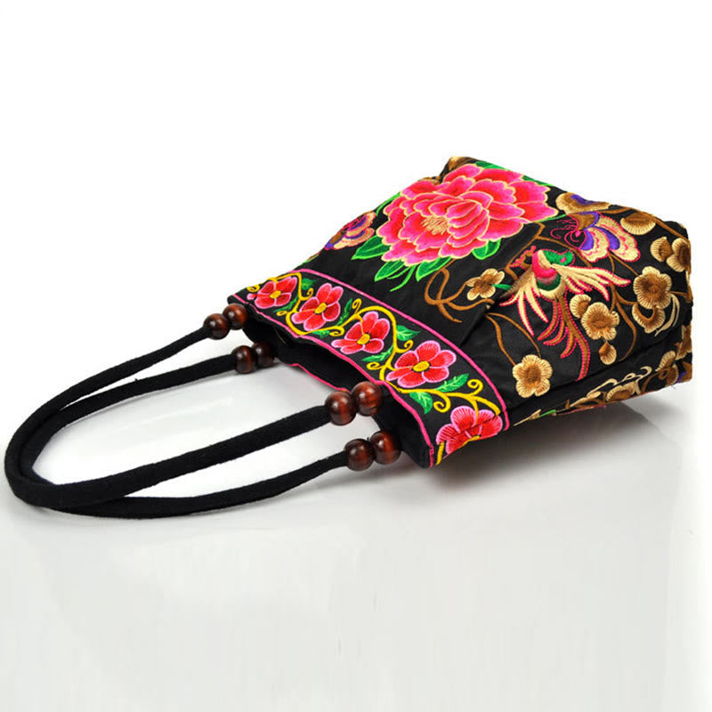 Double-Sided Embroidered Cotton Canvas Handbag with Prosperity Symbols