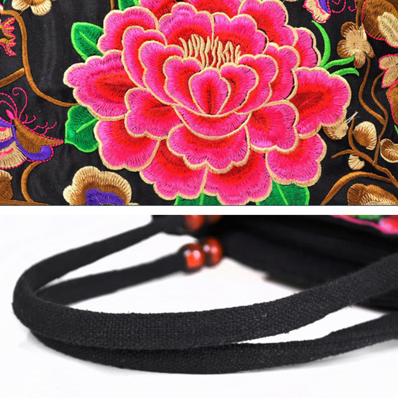 Double-Sided Embroidered Cotton Canvas Handbag with Prosperity Symbols