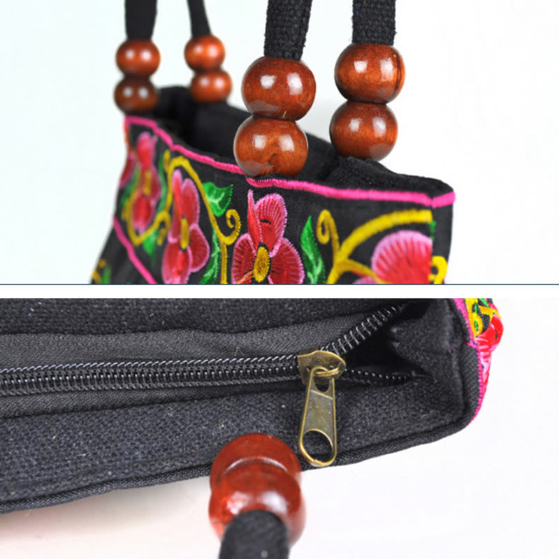 Double-Sided Embroidered Cotton Canvas Handbag with Prosperity Symbols