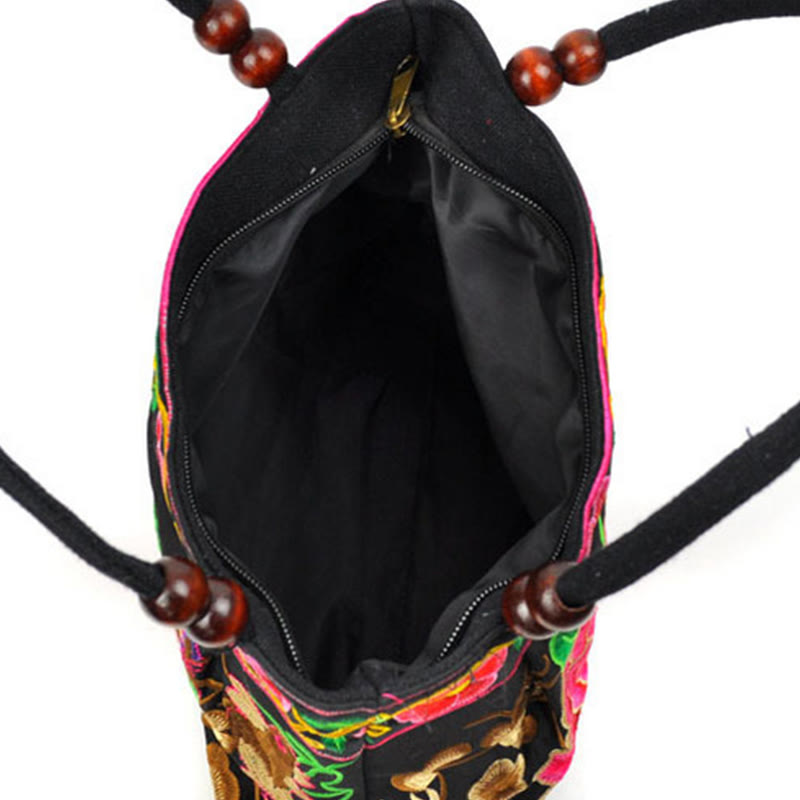 Double-Sided Embroidered Cotton Canvas Handbag with Prosperity Symbols