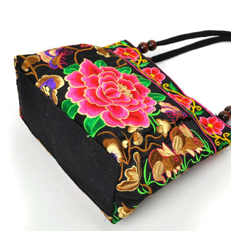 Double-Sided Embroidered Cotton Canvas Handbag with Prosperity Symbols