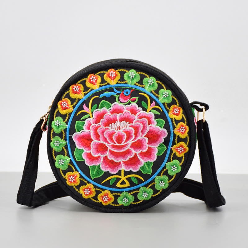 Double-Sided Flower Embroidery Canvas Crossbody Bag | Spiritual Accessory