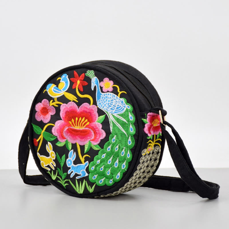 Double-Sided Flower Embroidery Canvas Crossbody Bag | Spiritual Accessory