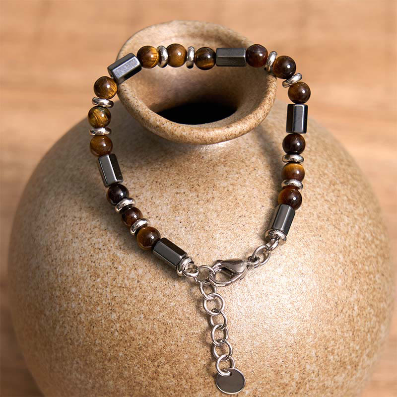 Tiger Eye Hematite Strength Bracelet with Buckle Chain