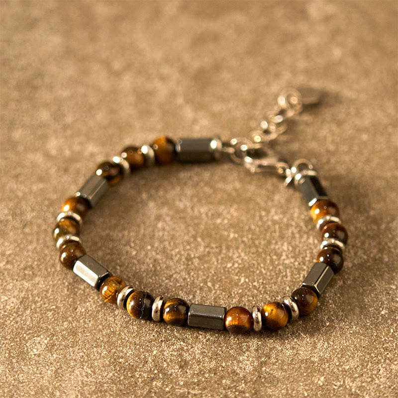 Tiger Eye Hematite Strength Bracelet with Buckle Chain