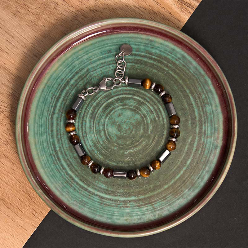 Tiger Eye Hematite Strength Bracelet with Buckle Chain