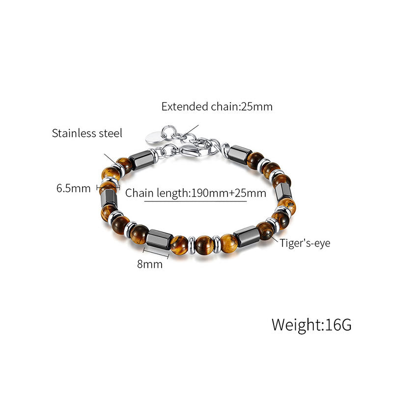 Tiger Eye Hematite Strength Bracelet with Buckle Chain