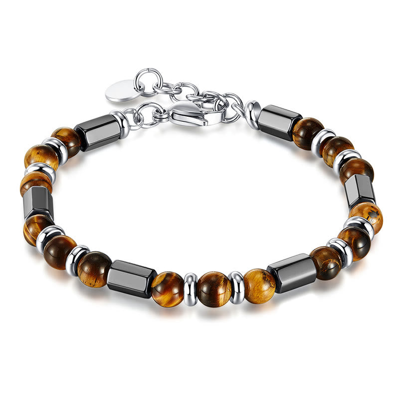 Tiger Eye Hematite Strength Bracelet with Buckle Chain