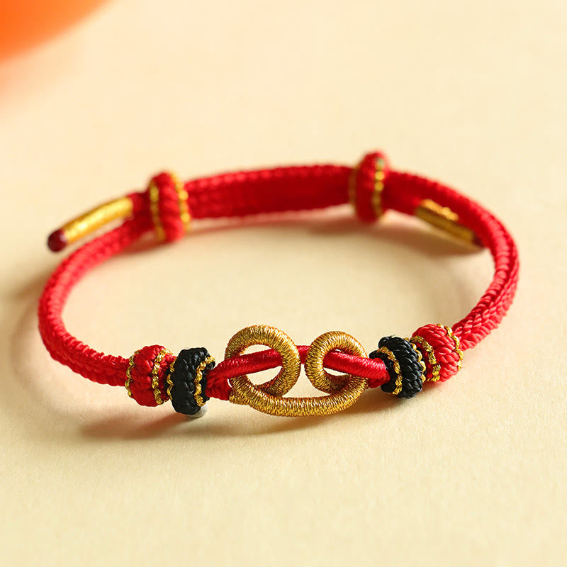 Handmade Red String Protection Bracelet with Ingot Pattern