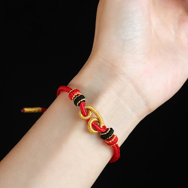 Handmade Red String Protection Bracelet with Ingot Pattern