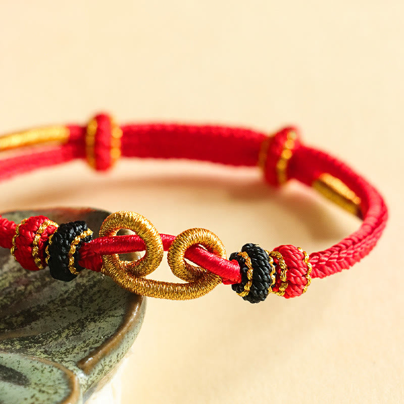 Handmade Red String Protection Bracelet with Ingot Pattern