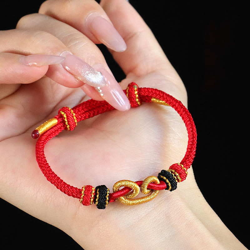 Handmade Red String Protection Bracelet with Ingot Pattern