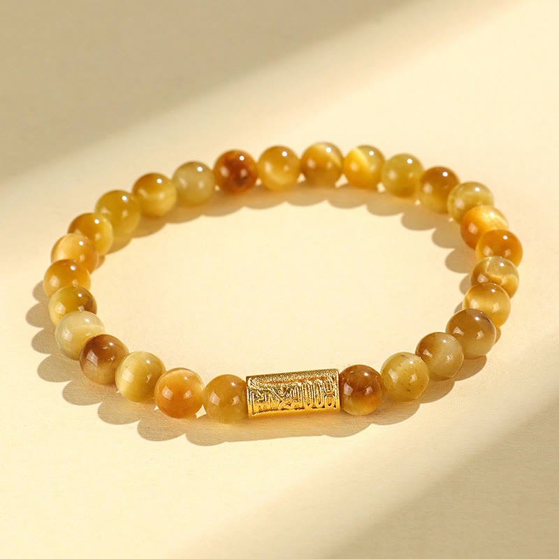 6mm Tiger Eye Protection Bracelet with Lotus Symbolic Beads
