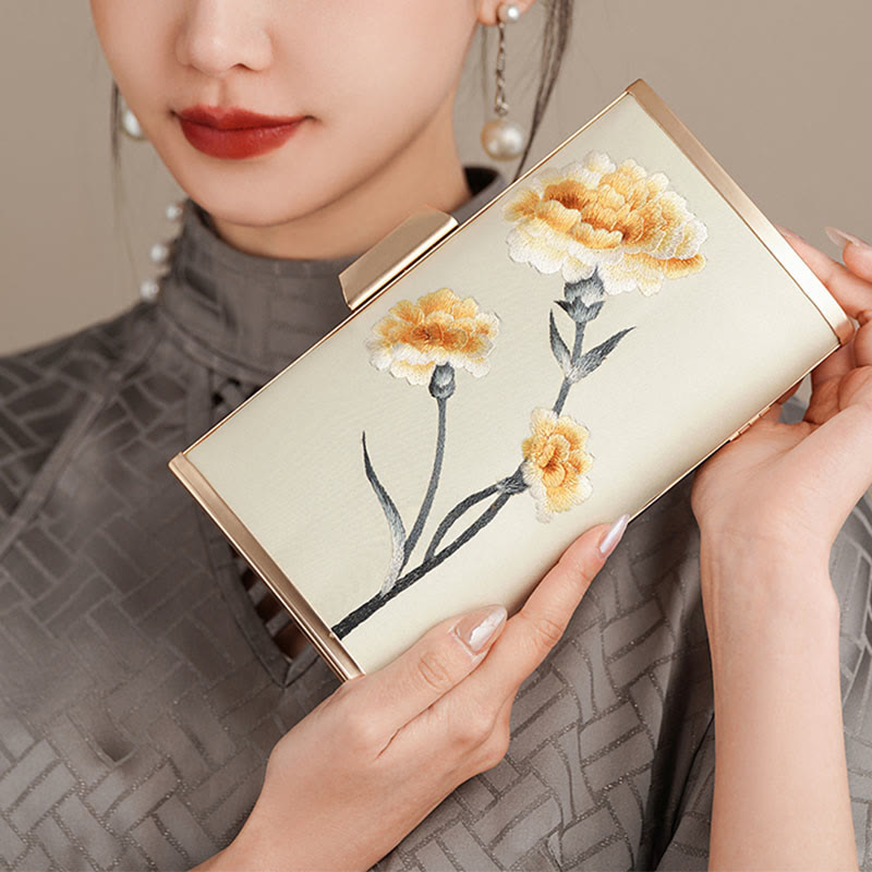 Embroidery Carnation Crossbody Bag 20cm | Elegant Floral Design