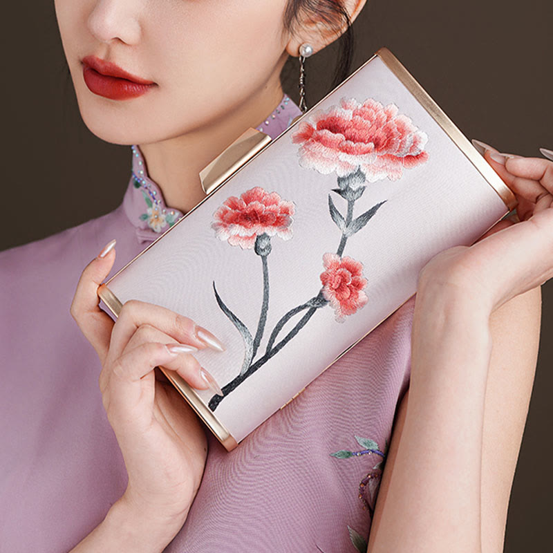Embroidery Carnation Crossbody Bag 20cm | Elegant Floral Design