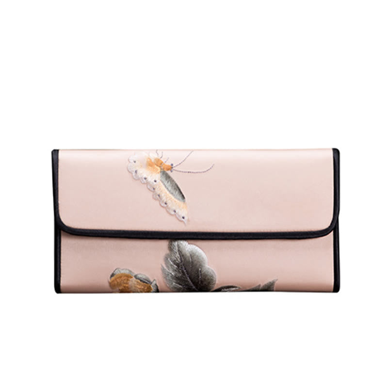 Peony Flower Embroidered Long Purse Handbag 20x10cm