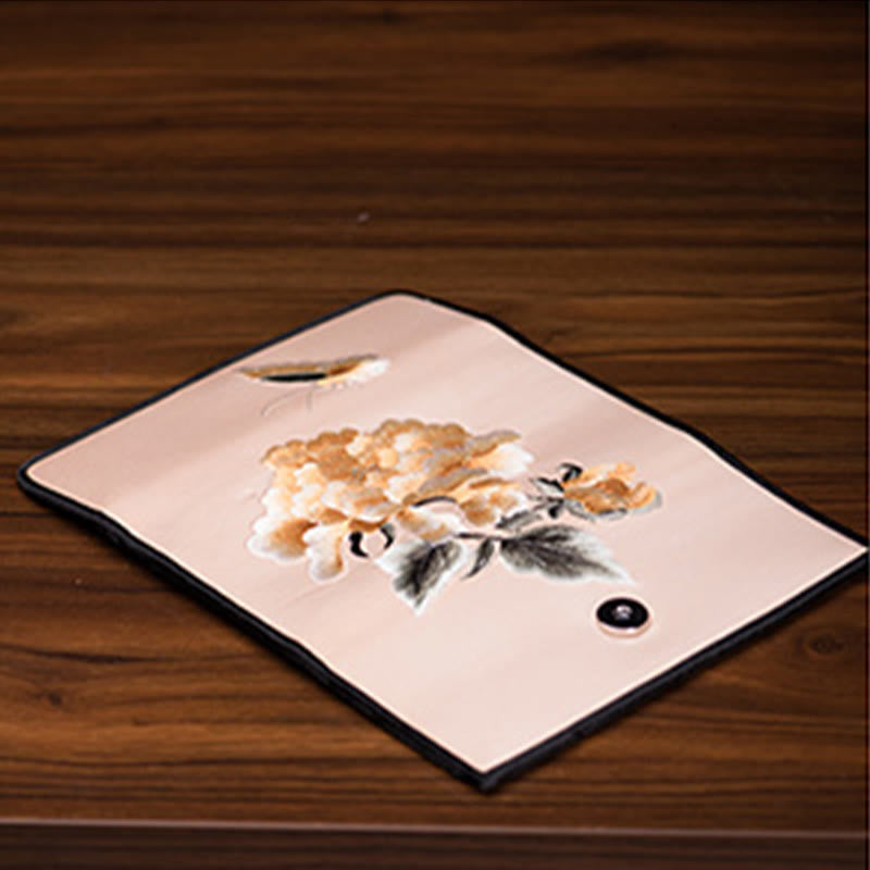 Peony Flower Embroidered Long Purse Handbag 20x10cm