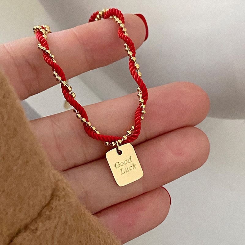Red String Good Luck Bracelet with Gold Plated Copper Charm for Strength
