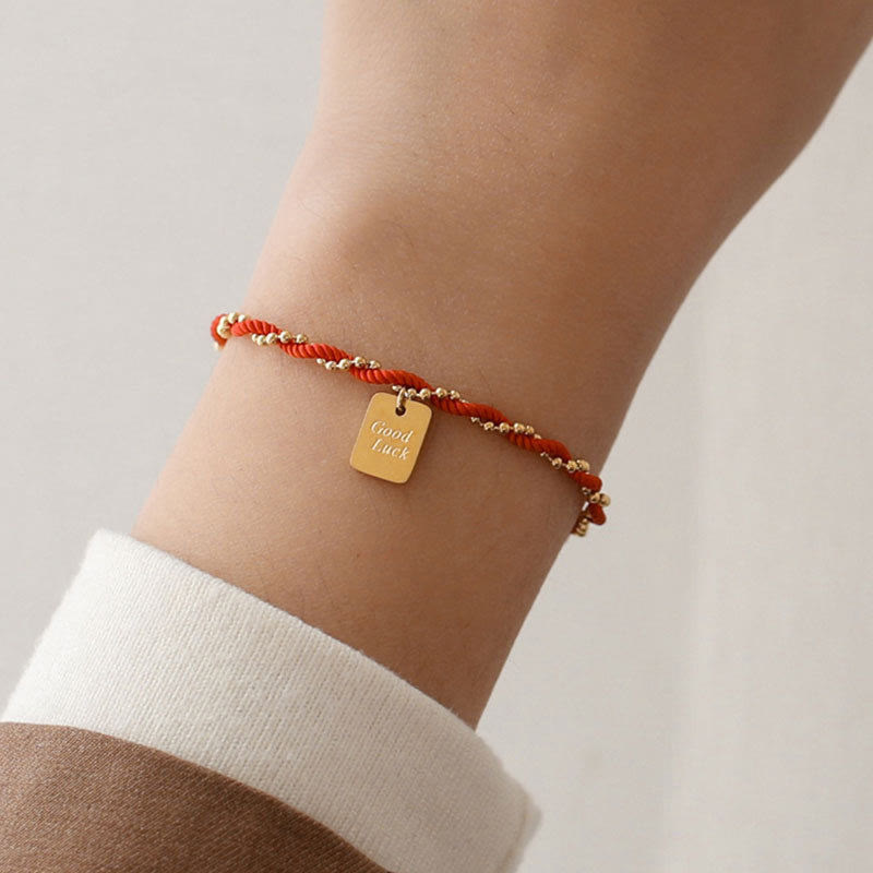 Red String Good Luck Bracelet with Gold Plated Copper Charm for Strength