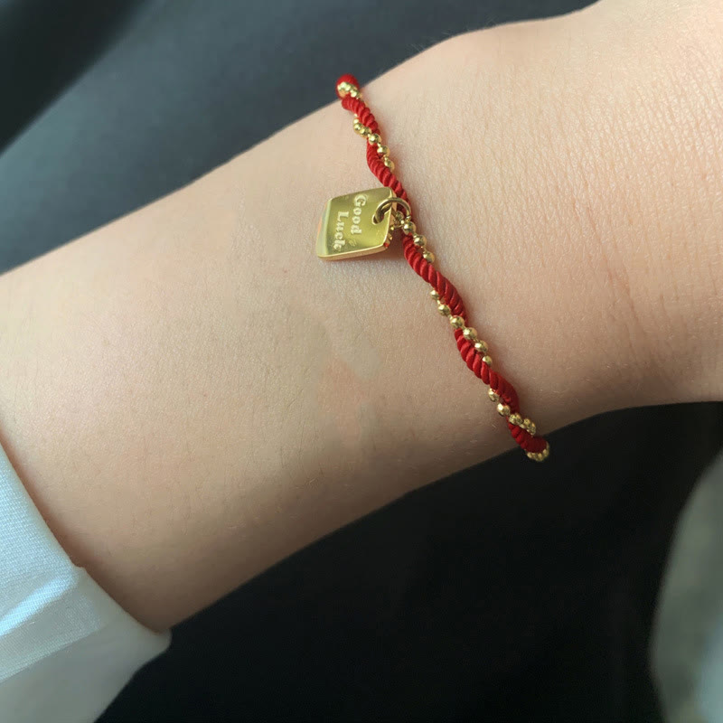 Red String Good Luck Bracelet with Gold Plated Copper Charm for Strength