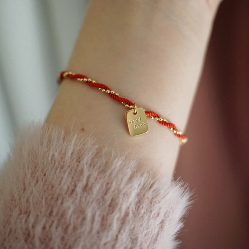 Red String Good Luck Bracelet with Gold Plated Copper Charm for Strength